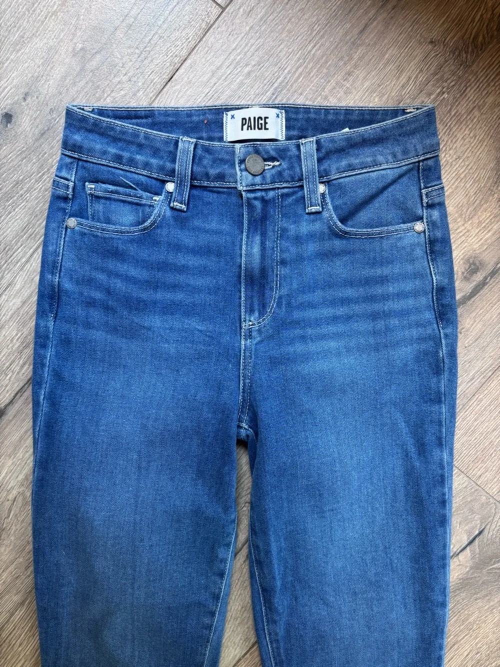 PAIGE Hoxton Slim Crop Jeans 25 High Rise Raw Hem Medium Wash - Picture 5 of 15